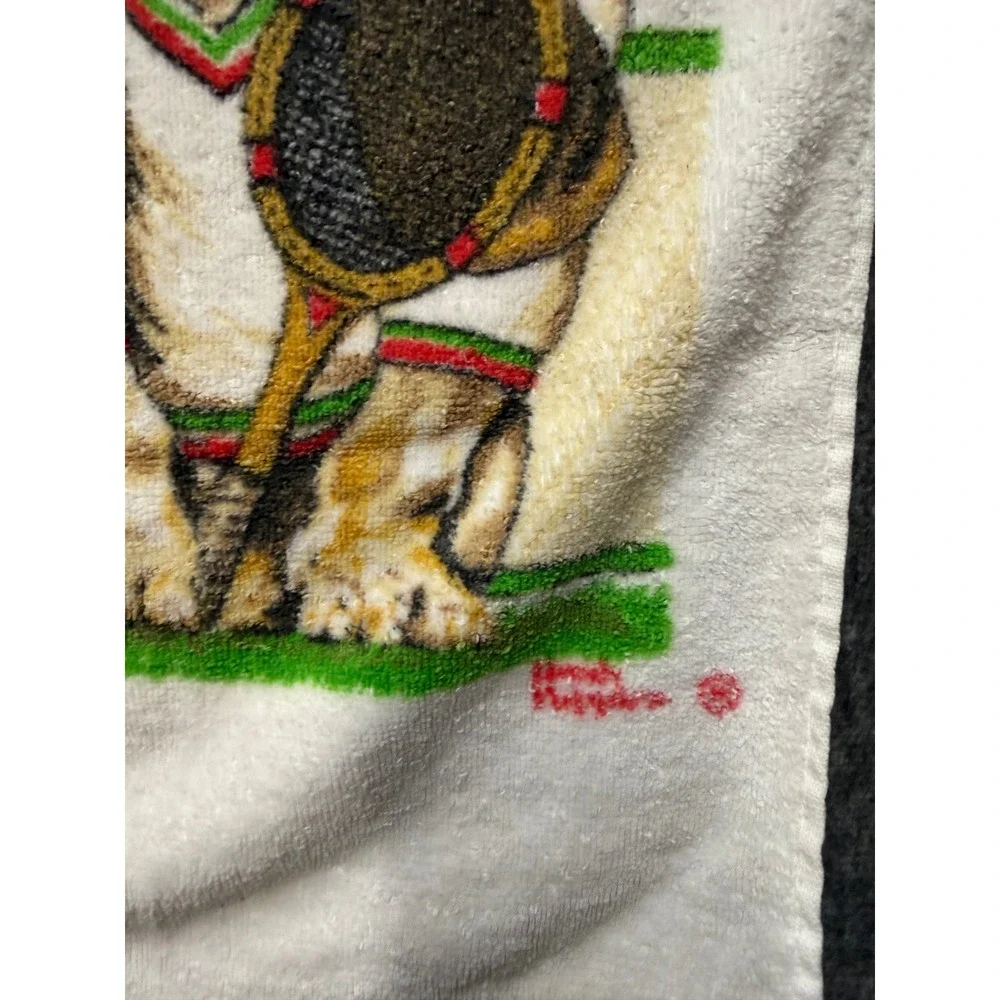 Vintage Cannon Hush Puppies Basset Hound Tennis hand Towel White Cotton 80s